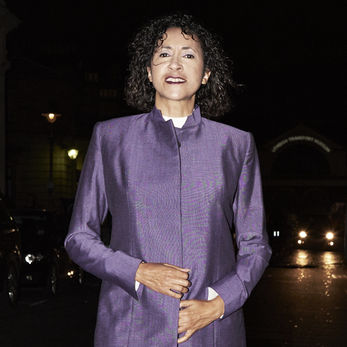 Rhoda Dakar wearing two-tone tonic suit