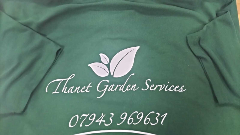 Green shirt with Trust Garden Services white printing