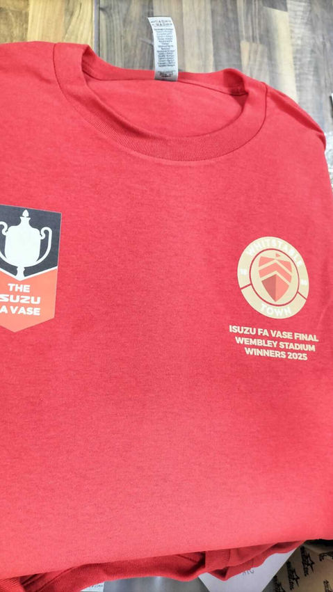 Red t-shirts with small logo embroidery