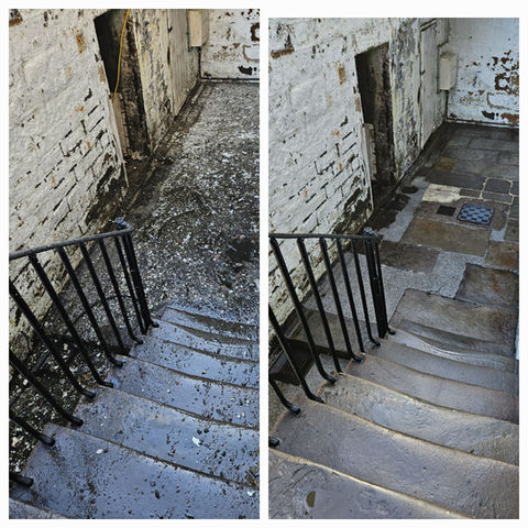 pressure washed stone staircase