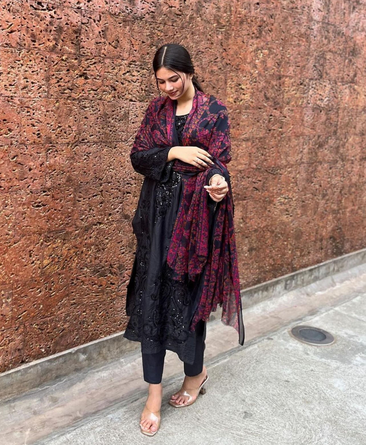Black embroidered suit