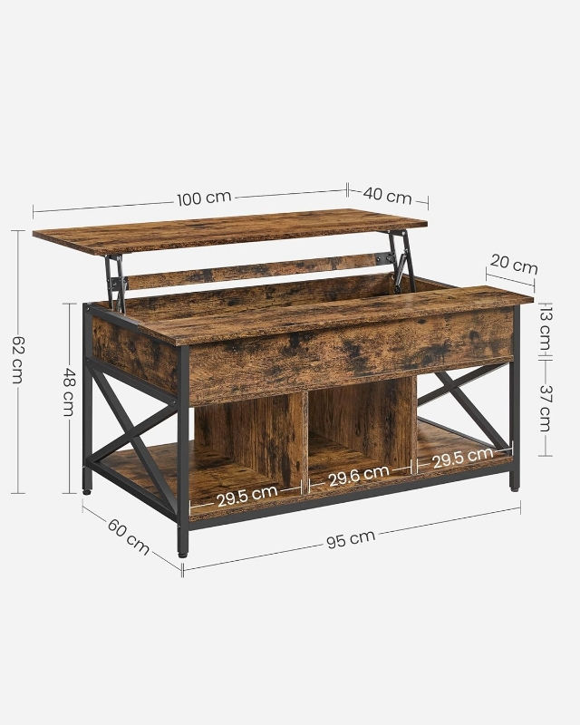 Thumbnail: Rustic Lift-Top Coffee Table With Metal Frame