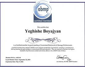 ABMP Membership Certificate-Licensed Massage Therapist Yeghishe Boyajyan
