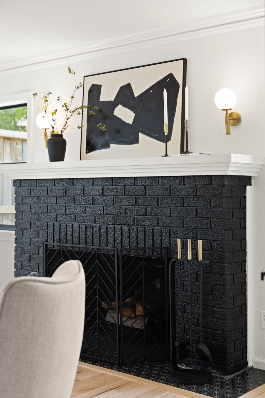 Brick fireplace and mantel detail: architectural and real estate photography, Greater Houston by Marz Media Photography
