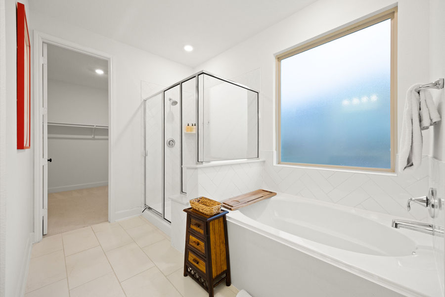 Primary bathroom with glass shower: luxury home photography, Houston by Marz Media Photography