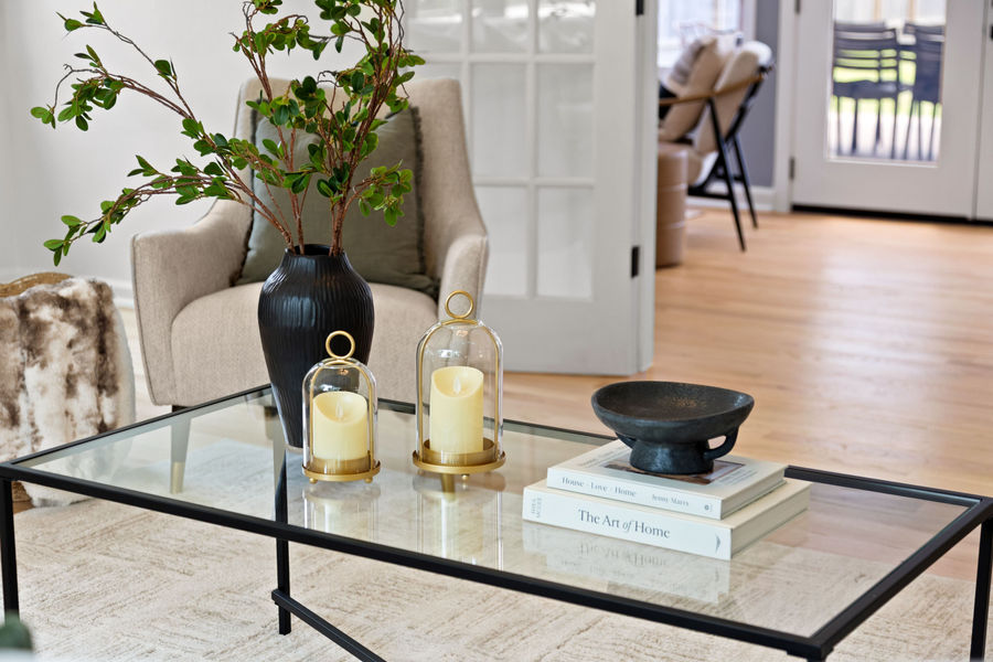 Console table styling detail: luxury real estate photography in Houston, TX by Marz Media Photography