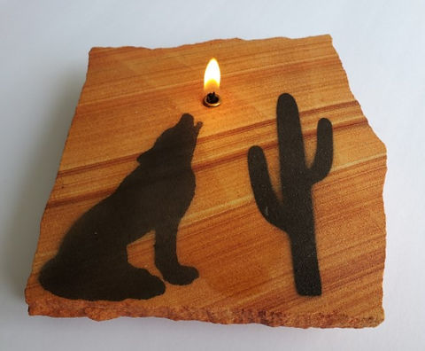 Coyote Wolf Cactus Rock Candle, Arizona Desert Sandstone | Forever Rock  Candles