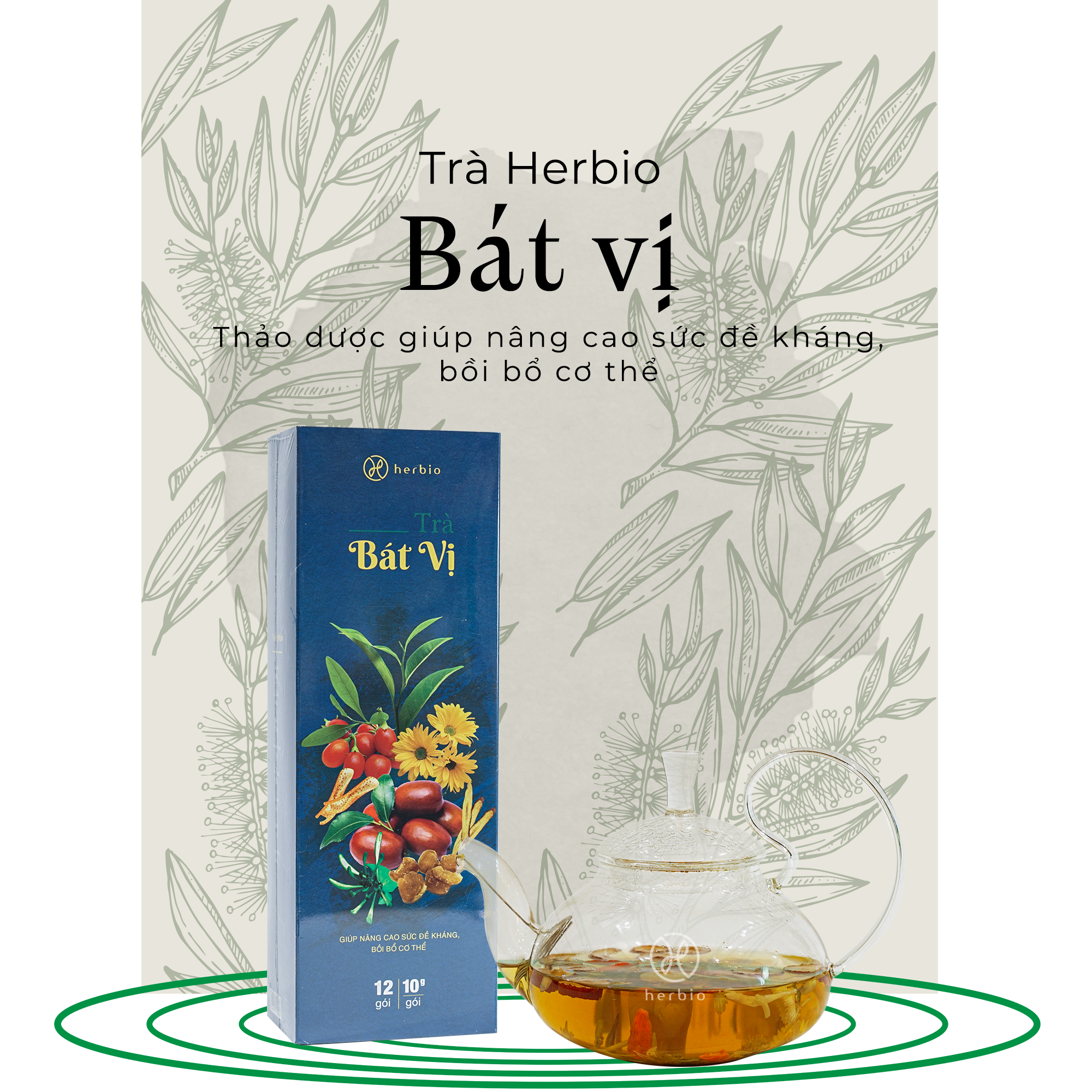 Trà Bát Vị Herbio - Hộp kéo 12 gói x 09 gr