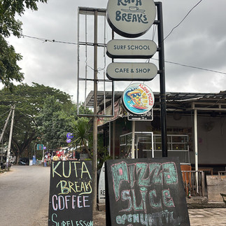 Kuta Break café and pizza sign in Kuta Lombok, Indonesia.