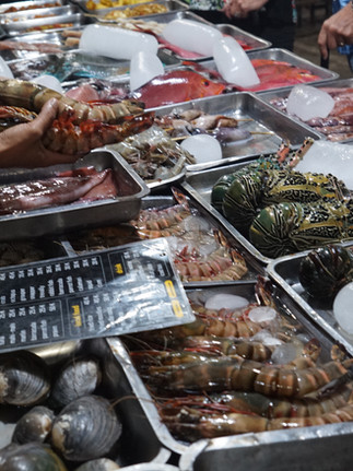 Fresh seafood displayed at the Gili Trawangan Night Market in Indonesia.