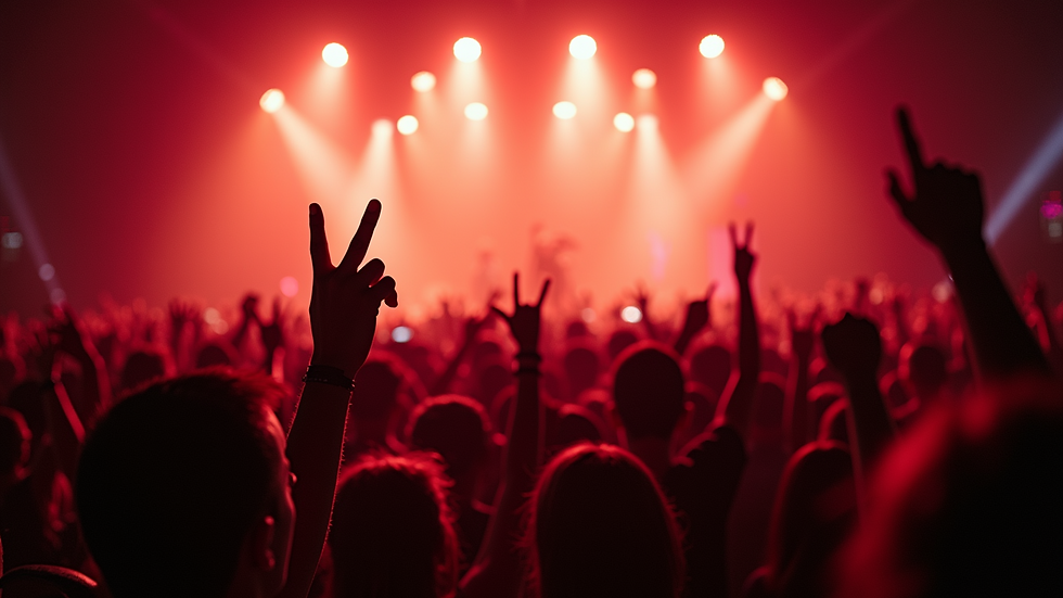 Eye-level view of a heavy metal concert with a vibrant crowd
