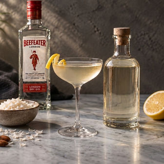 Ready-to-serve coconut gin pre-batch with clarified cocktail.