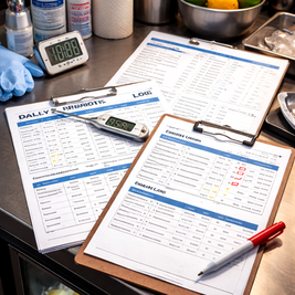 HACCP daily log sheet on a clipboard