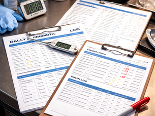 HACCP daily log sheet on a clipboard