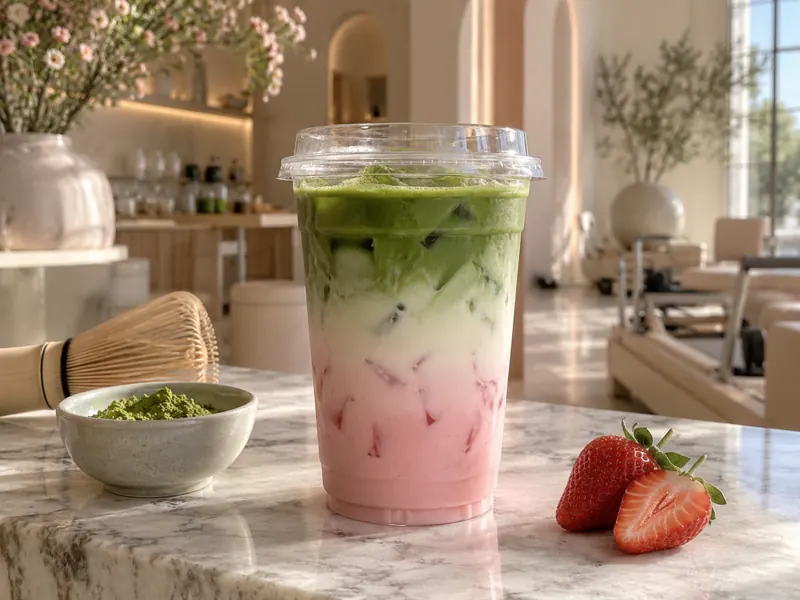Pink Matcha Cloud beverage concept developed for the LUNORA wellness menu project.