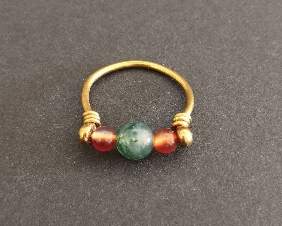 Miniature : bague laiton avec pierres semi-précieuse cornaline et agathe mousse
