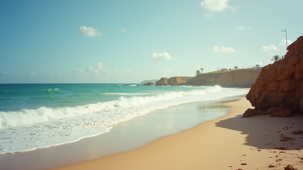 Vista al nivel de la calle de la playa de Corralejo con olas suaves