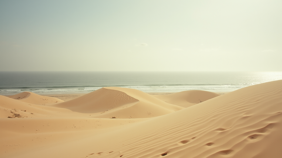 Vista aérea de las dunas de Corralejo con el mar al fondo
