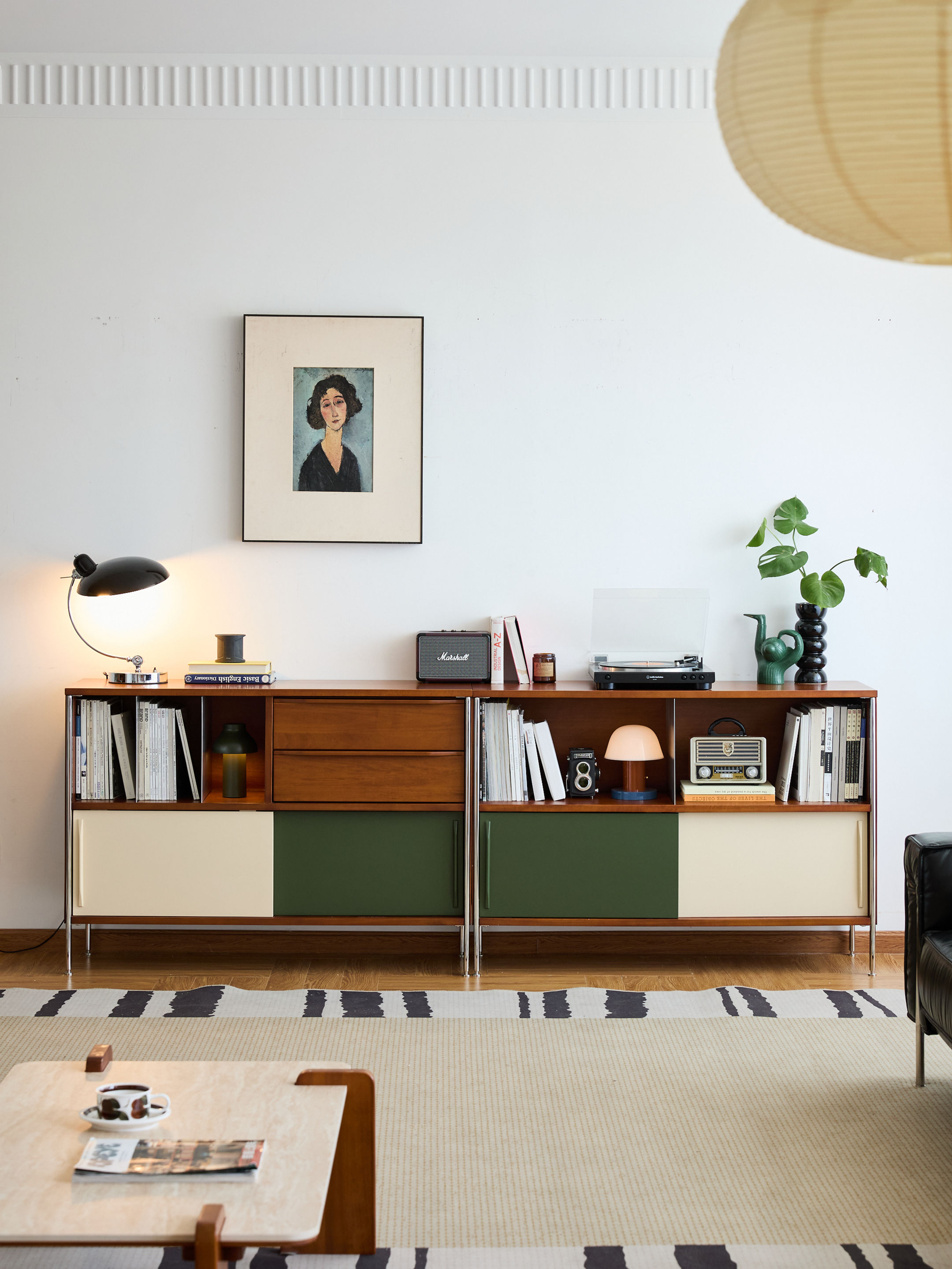 Full Freja Modular Sideboard set – complete assembled unit styled in bright modern living room with wall art