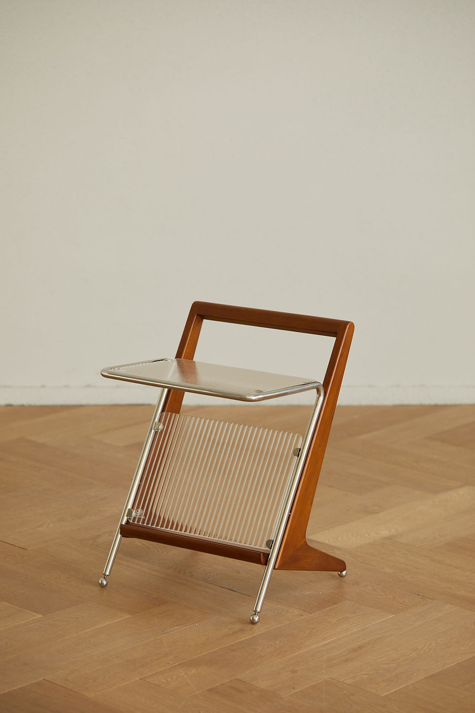 Thumbnail: Brera Fluted Glass Side Table – empty view showing solid wood frame, Z-shaped structure and stainless steel legs