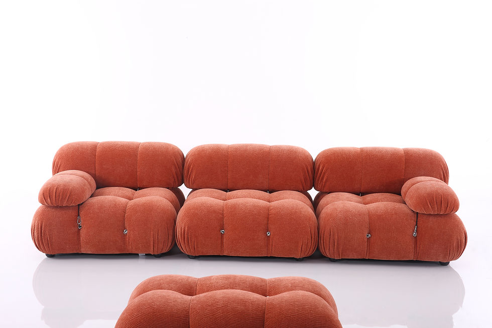 Thumbnail: Straight-on front view of three modules linked to form The Loft Camaleonda Inspired 3-seater sofa in Burnt Sienna, with the o