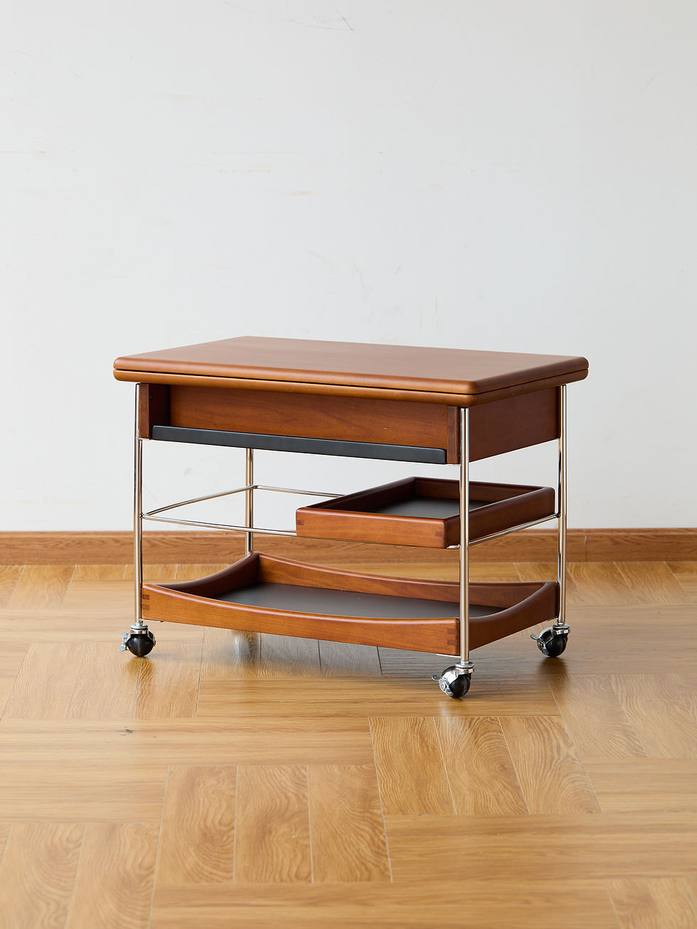 Thumbnail: Copenhagen Drop‑Leaf Cart – fully extended 92cm size, front view on textured neutral background