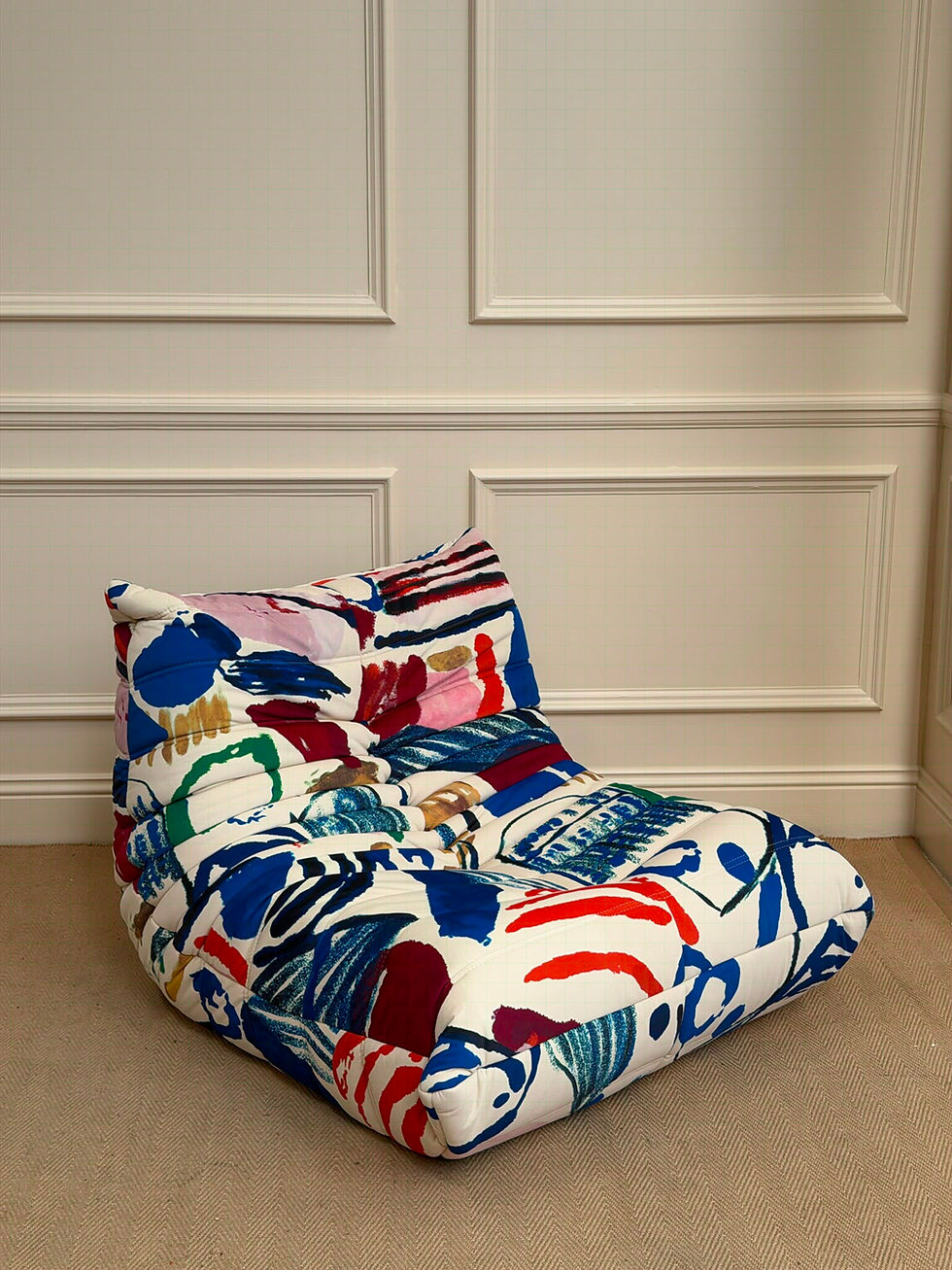 Thumbnail: Dune Lounge Chair in Pierre Abstract – lifestyle shot in living room setting demonstrating relaxed floor‑level seating