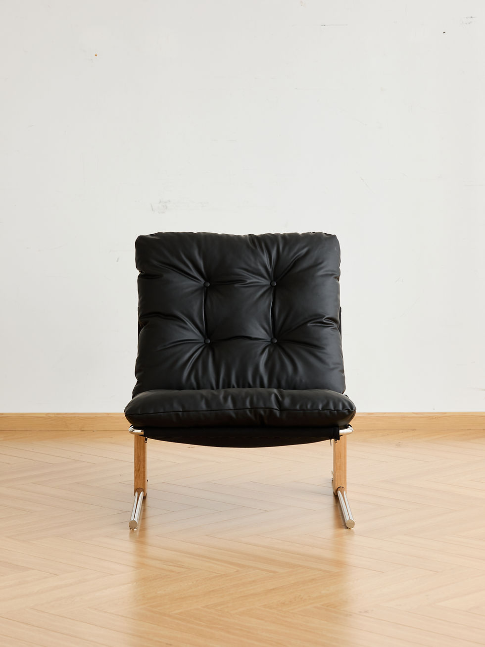Thumbnail: Camden Leather & Chrome Lounge Chair by Lofty’s Furniture – front view showing symmetrical Bauhaus design