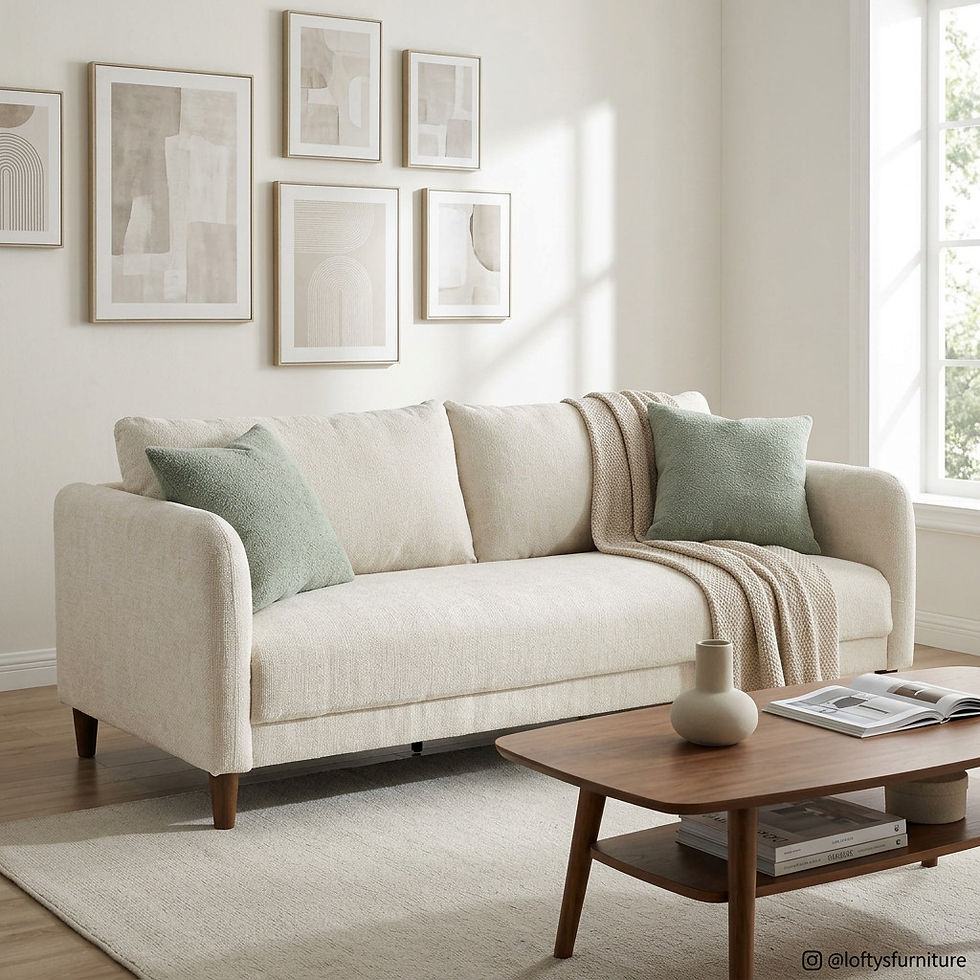 Arden Medium Sofa in Chalk Weave fabric, single sofa shown in bright neutral living room