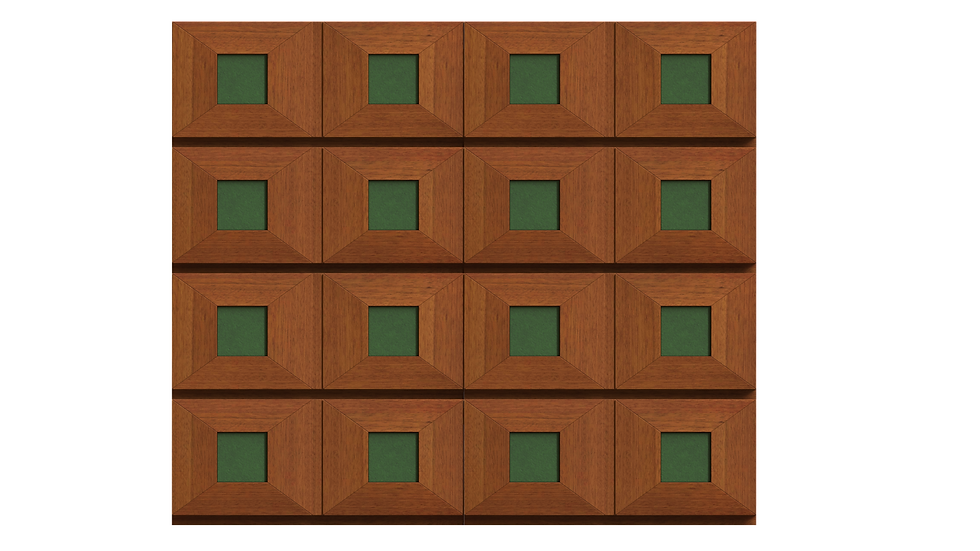 Thumbnail: Kubrick Modular Cabinet – tall 4×4 stacked configuration, bold retro‑art design in living room