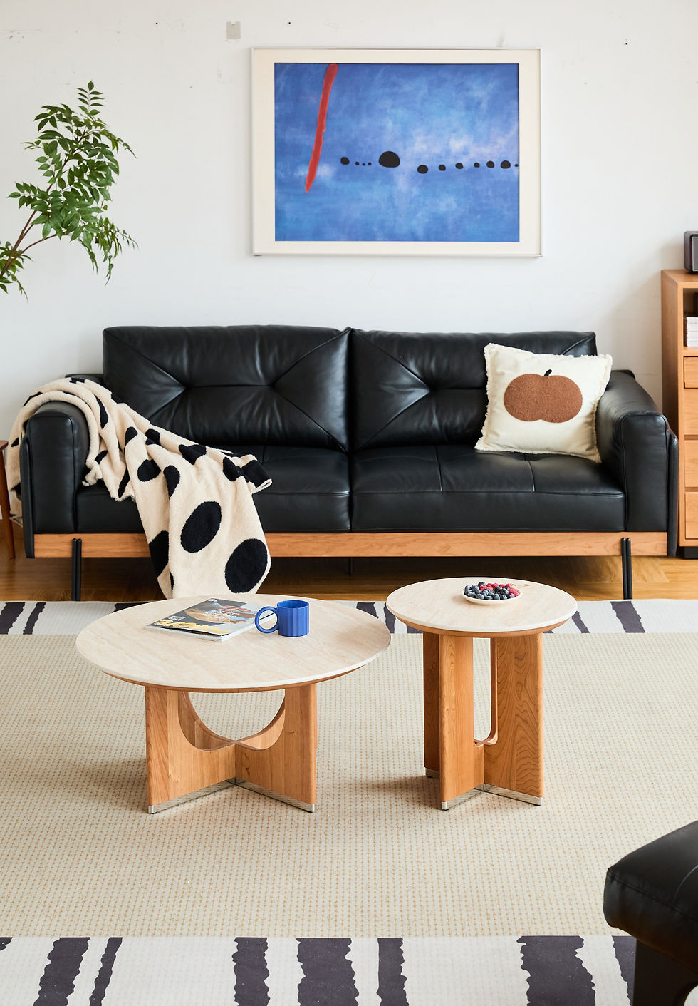 Thumbnail: Stratton Round Coffee Table ,Side Table,Sintered Stone, cherry wood and Chrome