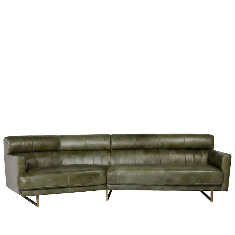 Thumbnail: Franco Left Curve Sofa in Lawn Green leather, side angle showing full L-shaped silhouette