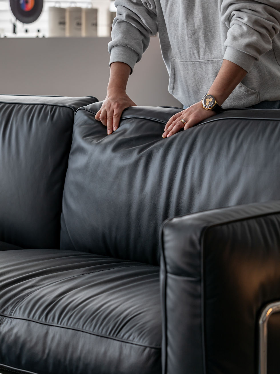 Thumbnail: Klaus Sofa – showing plush seat cushions and smooth leather finish