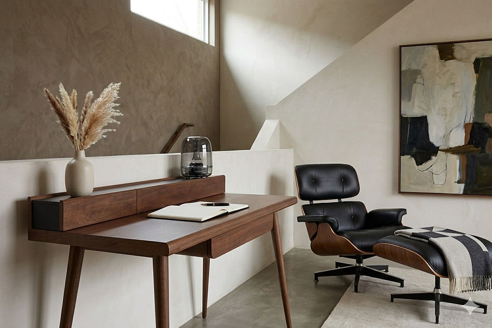 "Coltrane Desk with raised back ledge in a minimalist home office"