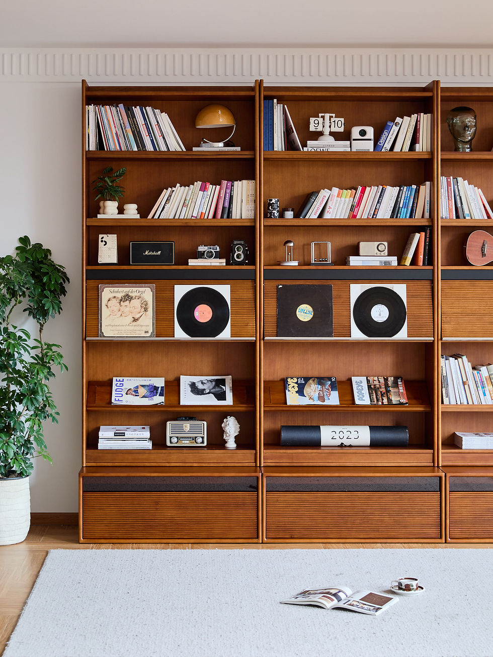 Thumbnail: Nordholm Wall Library Complete 3-Bay Set – fully styled with books, vinyl records and decorative display items