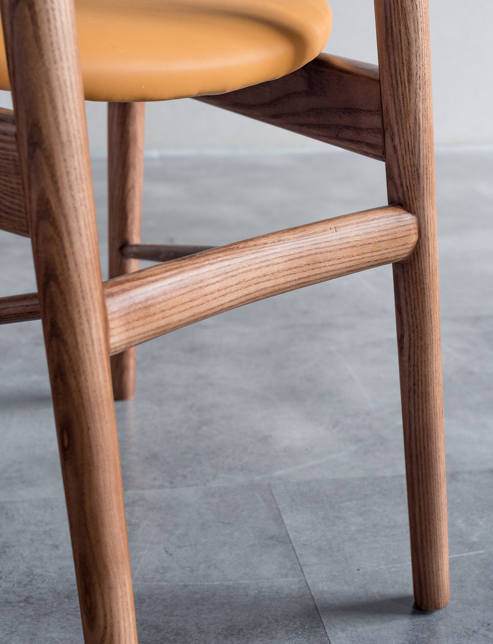 Thumbnail: Finn-108 inspired dining chairs, walnut and warm camel microfiber leather