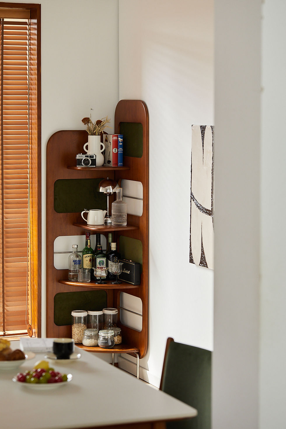 Thumbnail: Orbit Corner Display Shelf in a hallway holding toiletries and bathroom essentials