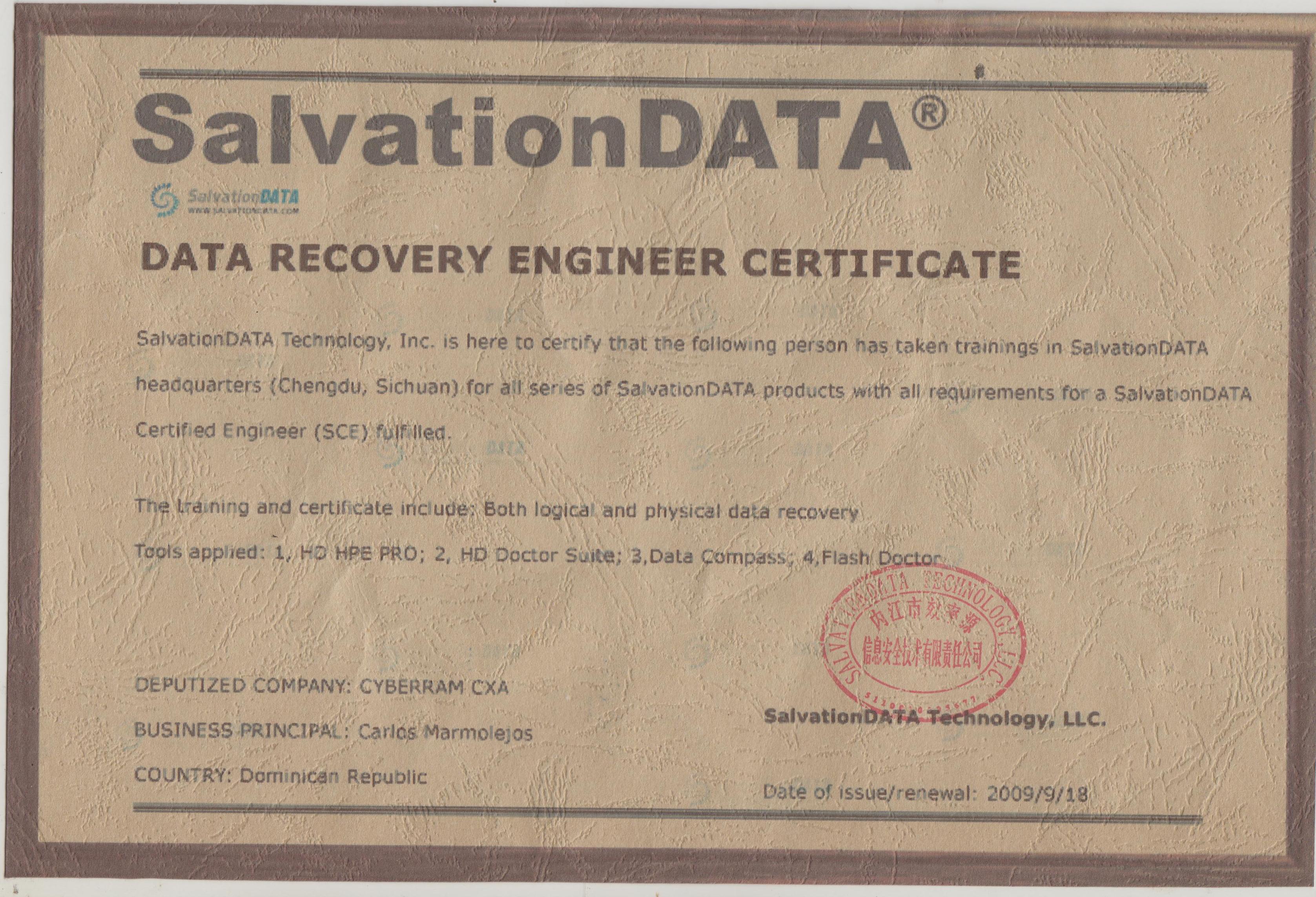 Data Recovery Engineer Certificate