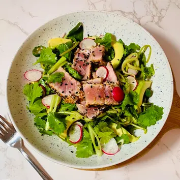 HCG Diet Recipe: Seared Ahi Tuna with Fresh Avocado-Cucumber Stack