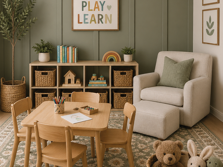 A Calm & Cozy Neutral Playroom with Soft Sage Green Accents