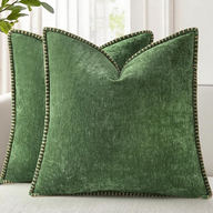 Chenille Soft Cozy Throw Pillow Covers Modern Farmhouse Boho Velvet Green