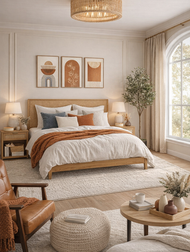 A Cozy Neutral Bedroom with Rust Accents