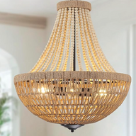 Wood Beaded Chandelier Bohemia Hand-Woven Rattan