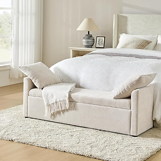 Modern Storage Bench with Throw Pillows, 59.4" Extra Long Bedroom Ottoman Bench