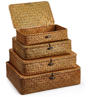Set of 4 Seagrass Baskets with Lids, Wicker Storage 