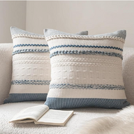 Blue Textured Decorative Couch Pillow Cases for Farmhouse Home Décor