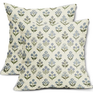 Vintage Blue Green Block Print Pillow Covers 
