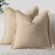Decorative Neutral Linen Fringe Throw Pillows