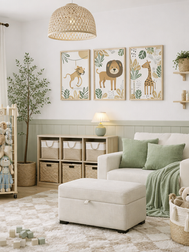 Neutral Playroom with Sage Green & Whimsical Animal Accents