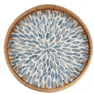 Round Rattan Tray with Mother of Pearl Inlay